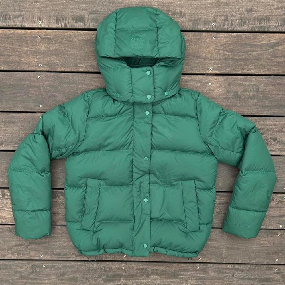 Green Lululemon Wunder Puff Down Jacket Evergreen Puffer Coat w/ Detachable Hood